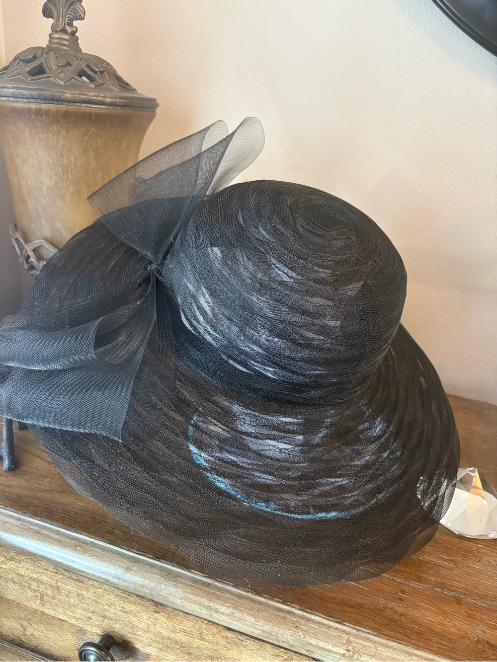 August Hats Black Wide-Brim Occasion Hat with Bow Accent
